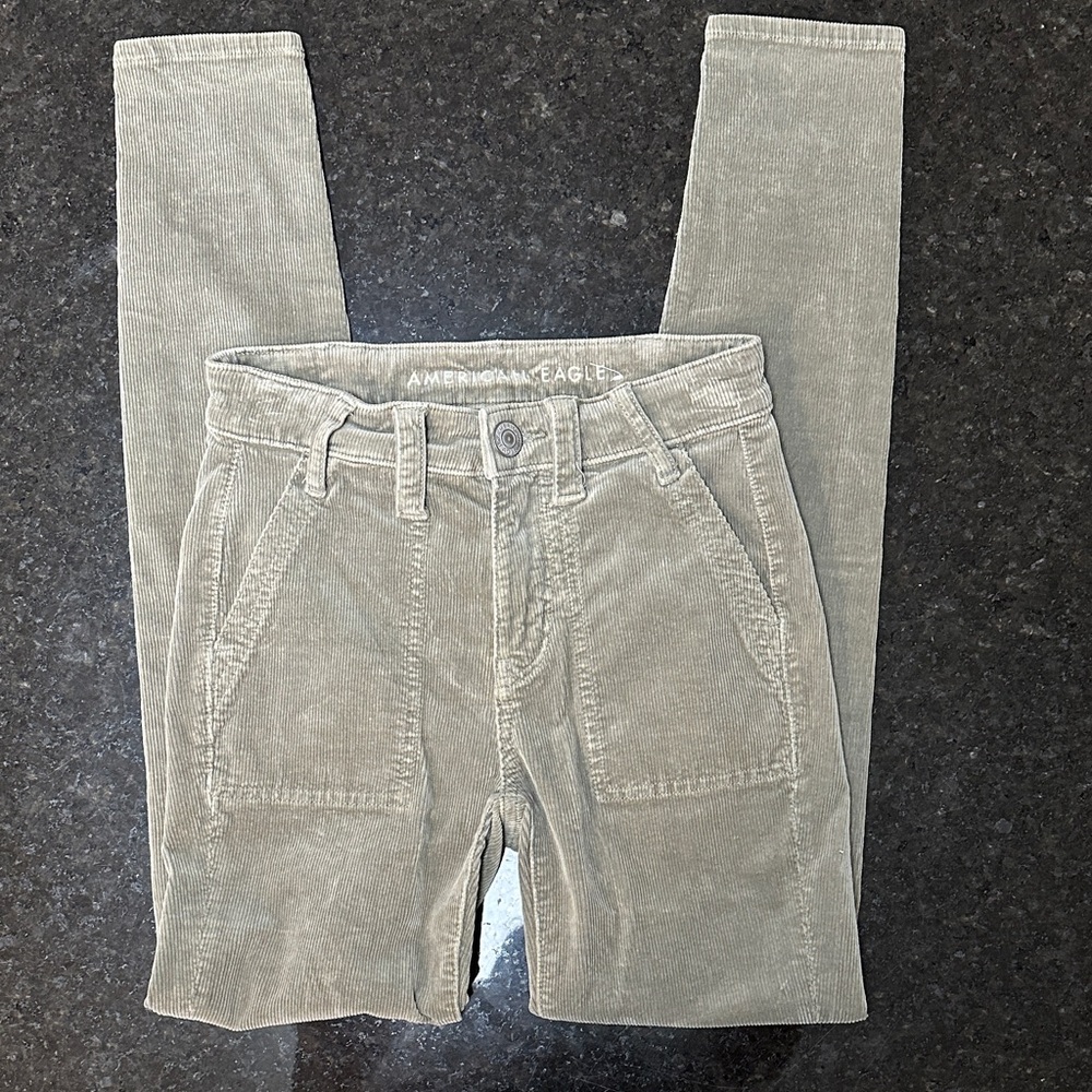 American Eagle Corduroy Pants Womens 00 Sage Green‎ Super Stretch Skinny Casual